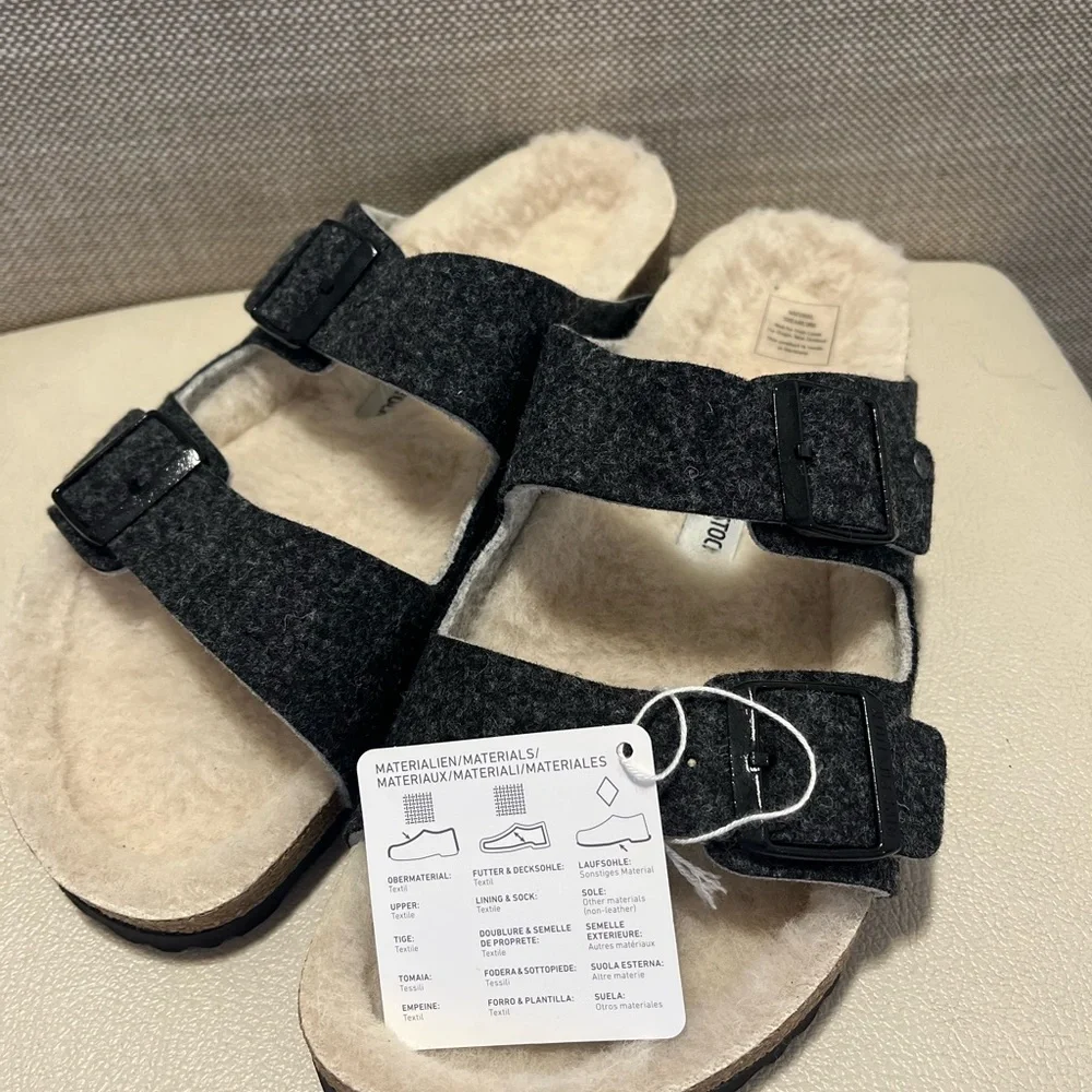 Birkenstock Arizona Rivet Wool Felt Shearling Charcoal Sandals Men’s 42